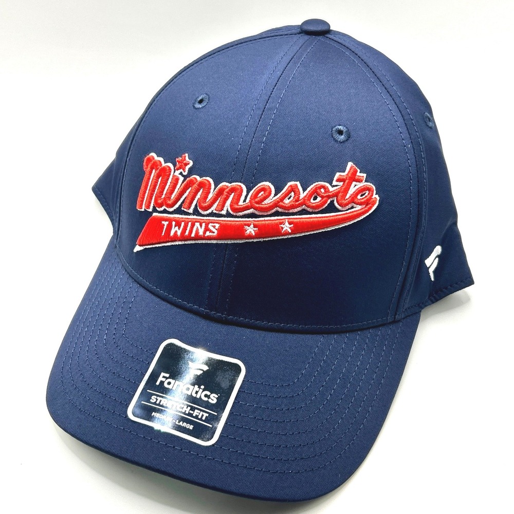 Minnesota Twins Fanatics Hat Men M/L Navy Blue Stretch-Fit Baseball MLB Cap New
